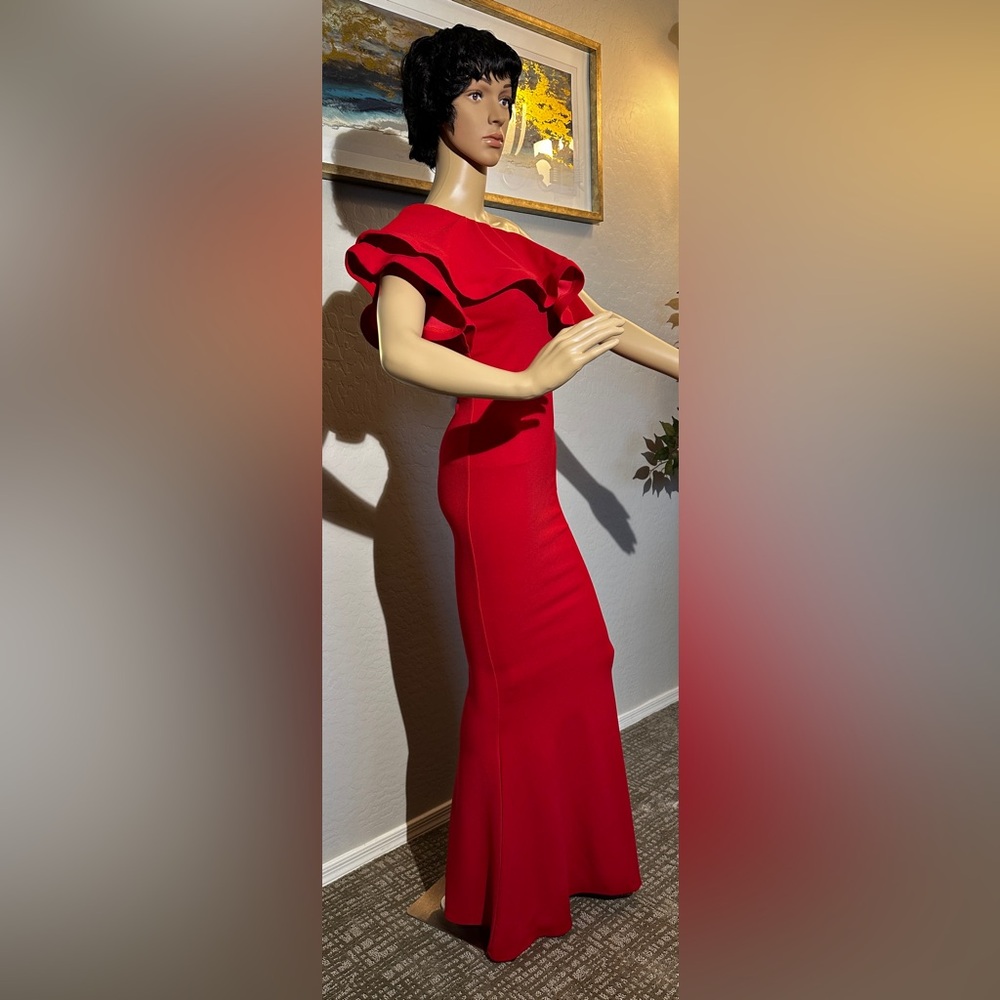 Red Ruffled One Shoulder Gown
